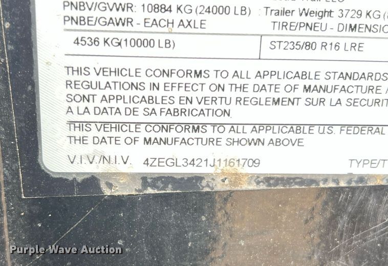 image for item LI9720 2018 Load Trail  equipment trailer