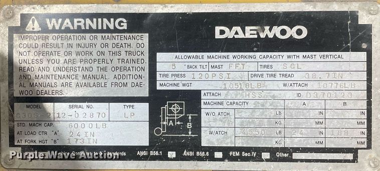 image for item LJ9643 Daewoo G30S-2  forklift