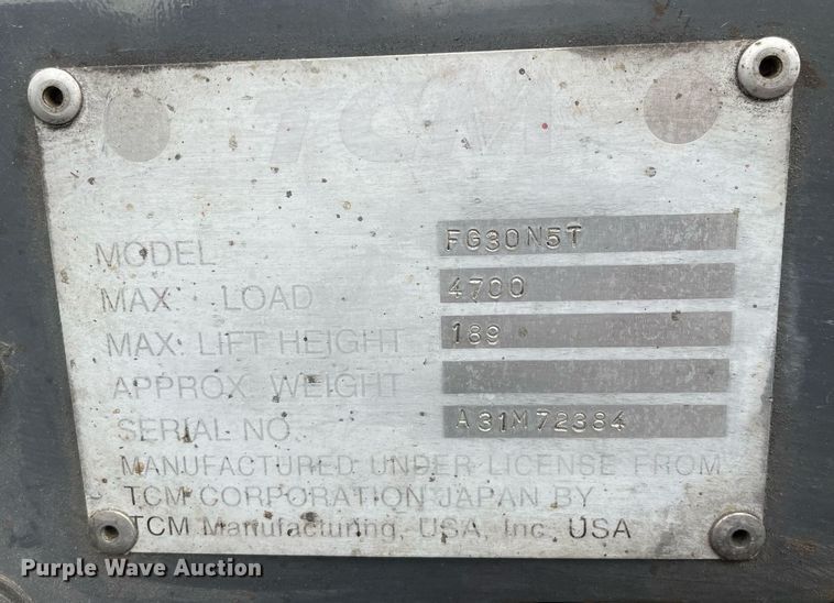 image for item LJ9668 TCM FG30N5T  forklift
