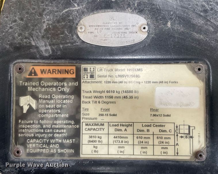 image for item LJ9669 Hyster H90XMS  forklift