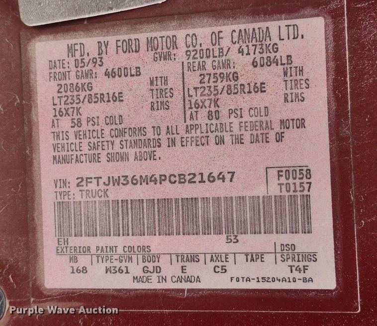 image for item LL9101 1993 Ford F350 XLT  Crew Cab pickup truck