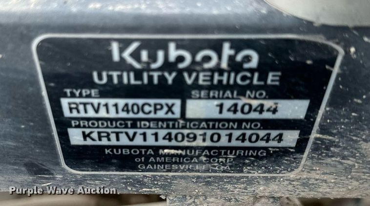 image for item LP9904 2009 Kubota RTV1140  utility vehicle