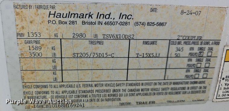 image for item LW9550 2008 Haulmark  enclosed cargo trailer