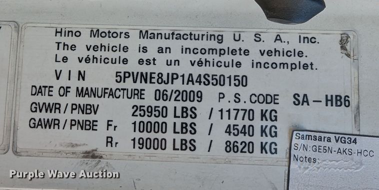 image for item MN9998 2010 Hino 268  refrigerated truck