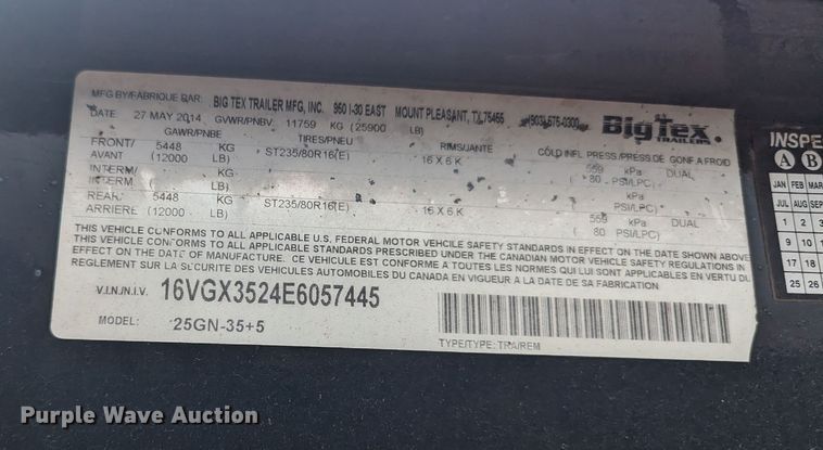 image for item MO9020 2014 Big Tex 25GN-35+5  equipment trailer