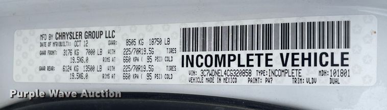 image for item MS9677 2012 Dodge Ram 5500HD  Crew Cab truck cab and chassis