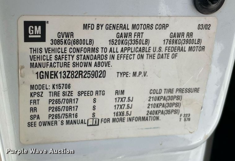 image for item MS9700 2002 Chevrolet Tahoe  SUV