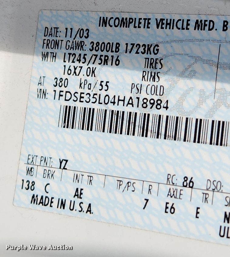 image for item MW9772 2004 Ford E350 Super Duty  utility van