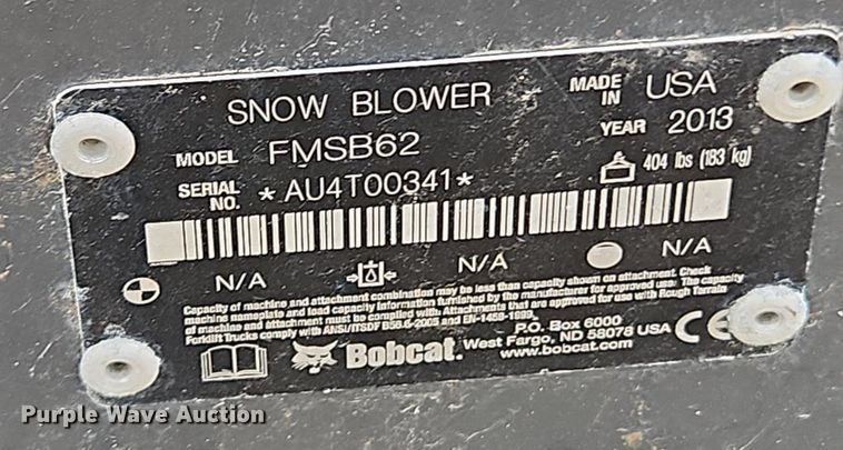 image for item MW9774 2013 Bobcat FMSB62  snow blower