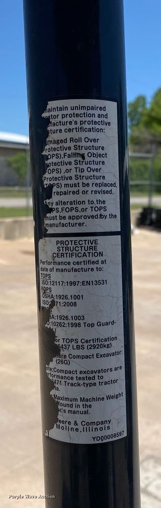 image for item DL7193 2017 John Deere 26G  mini excavator