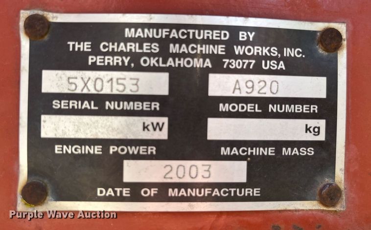 image for item DP0476 2003 Charles Machine Works A920  backhoe
