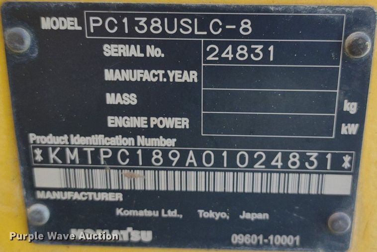 image for item DQ1709 2010 Komatsu PC138USLC-8  excavator