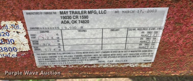 image for item DQ5734 2003 May  Utility trailer