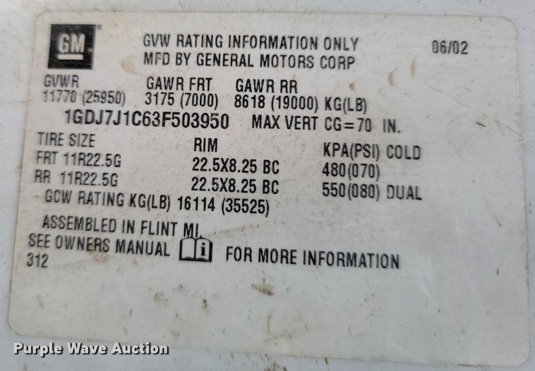 image for item HG9442 2003 GMC C7500  dump truck