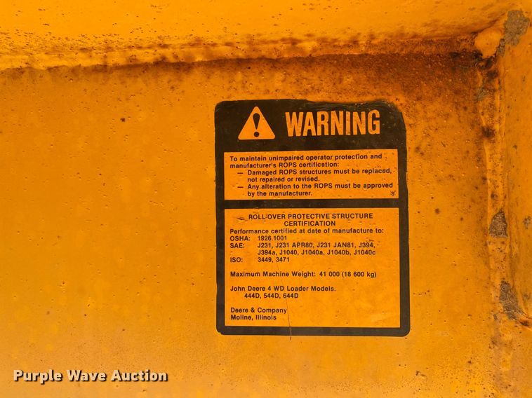 image for item KB9436 John Deere 544D  wheel loader