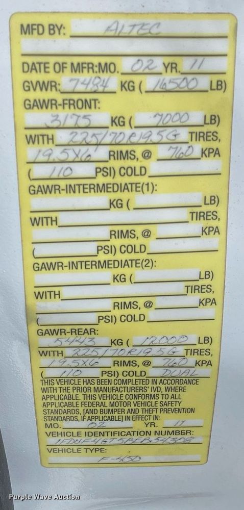 image for item KB9452 2011 Ford F450 Super Duty  bucket truck