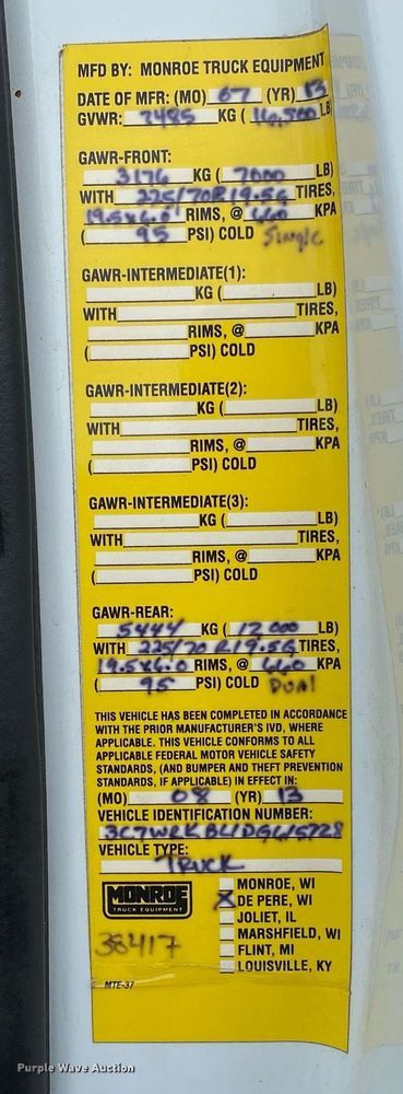 image for item KB9454 2013 Dodge Ram 4500HD  utility / service truck