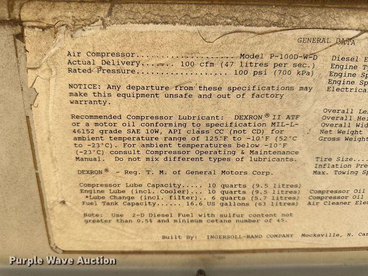 image for item KX9012 Ingersoll Rand P-100D-W-D  air compressor