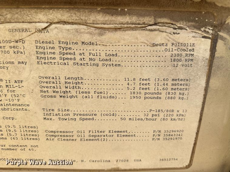 image for item KX9012 Ingersoll Rand P-100D-W-D  air compressor