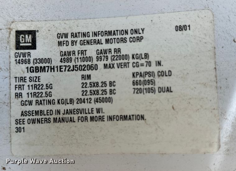 image for item KX9072 2002 GMC C7500  winch truck