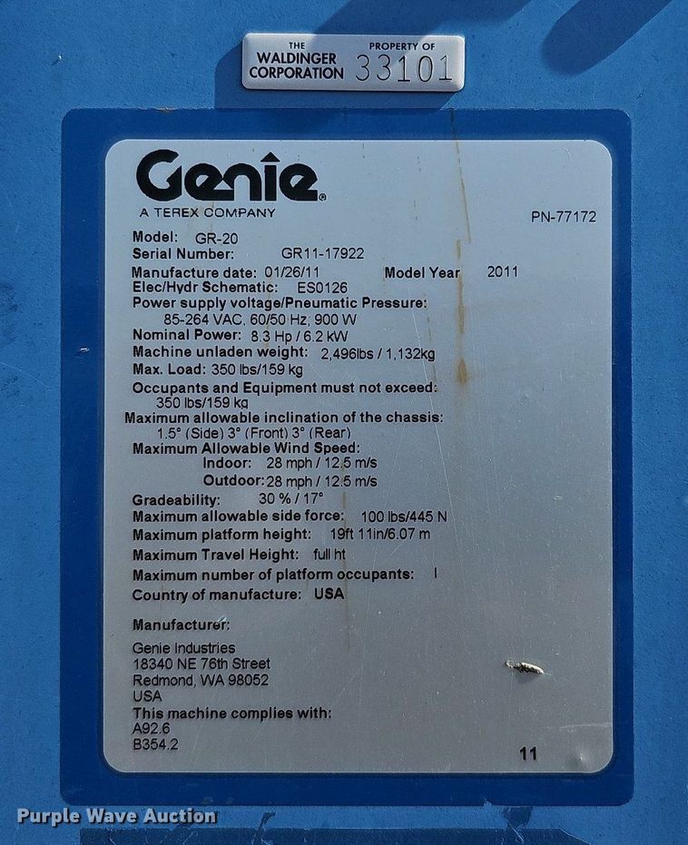 image for item LE9382 2011 Genie GR-20  vertical lift