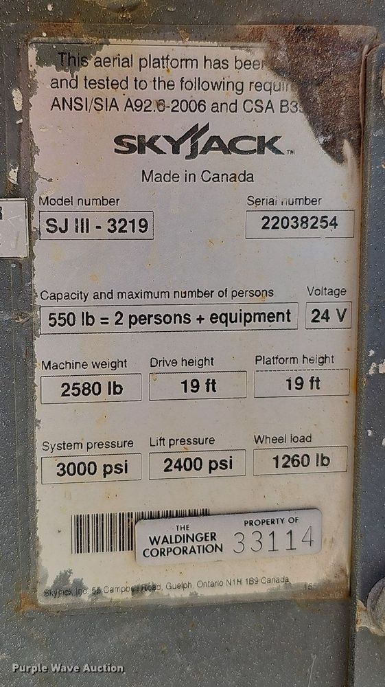 image for item LE9383 2012 Skyjack SJIII 3219  scissor lift