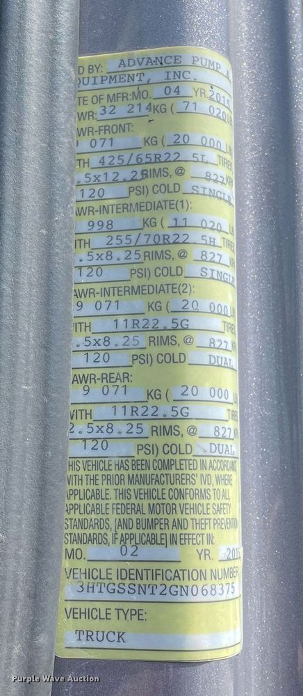 image for item LJ9653 2016 International 7600  vacuum truck