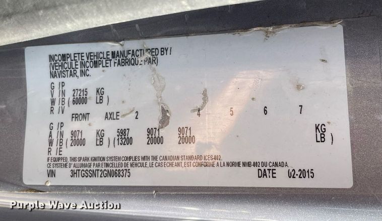 image for item LJ9653 2016 International 7600  vacuum truck