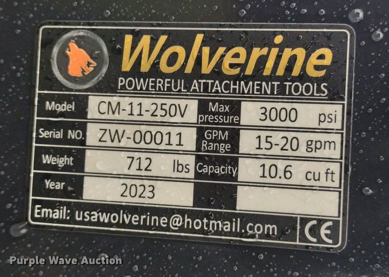 image for item LL9130 2023 Wolverine CM-11-250V  skid steer concrete mixer