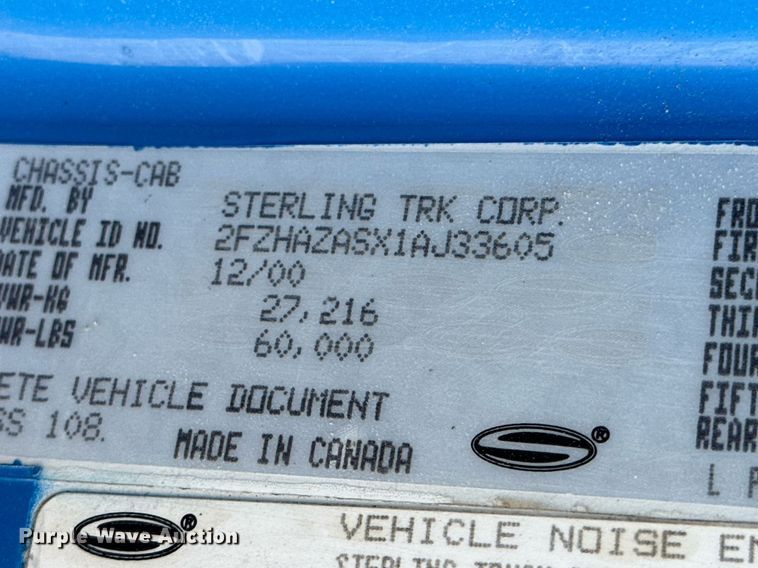 image for item LT9256 2001 Sterling  crane truck