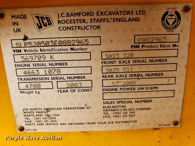 image for item LT9766 2003 JCB  telehandler