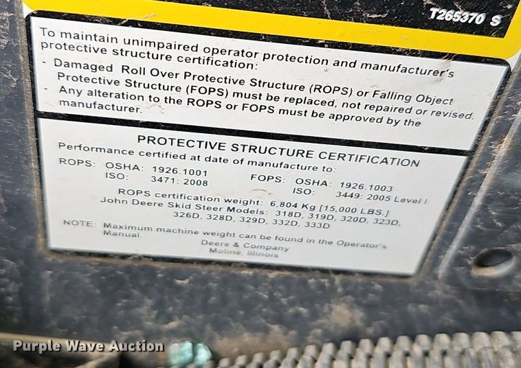 image for item LW9558 2011 John Deere 329D  tracked skid steer loader