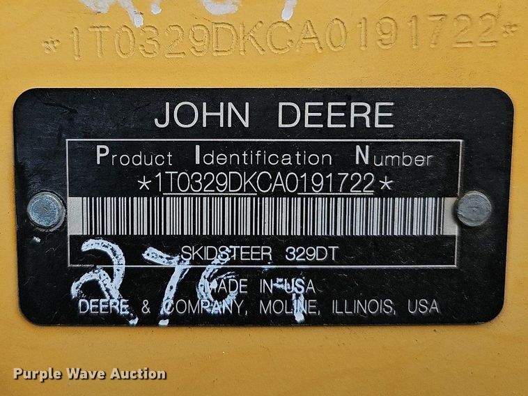 image for item LW9558 2011 John Deere 329D  tracked skid steer loader
