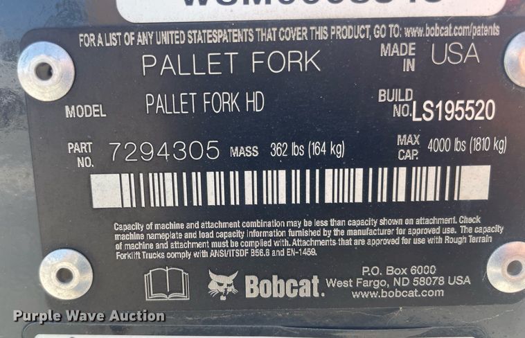 image for item LY9578 Bobcat Pallet Fork HD  skid steer forks