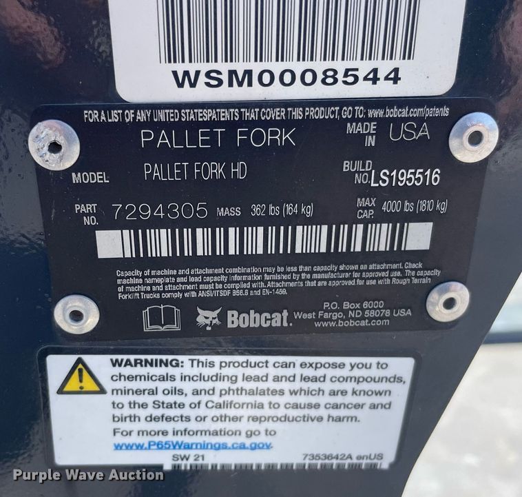 image for item LY9579 Bobcat Pallet Fork HD  skid steer forks