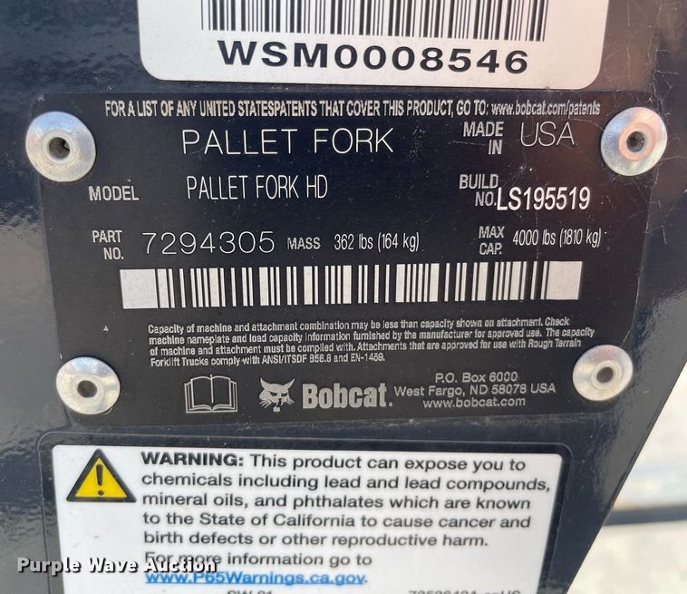 image for item LY9580 Bobcat Pallet Fork HD  skid steer forks