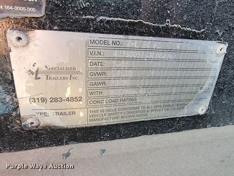 image for item ML9318 2003 XL Specialized Trailers XL24 FA  pin-on axle