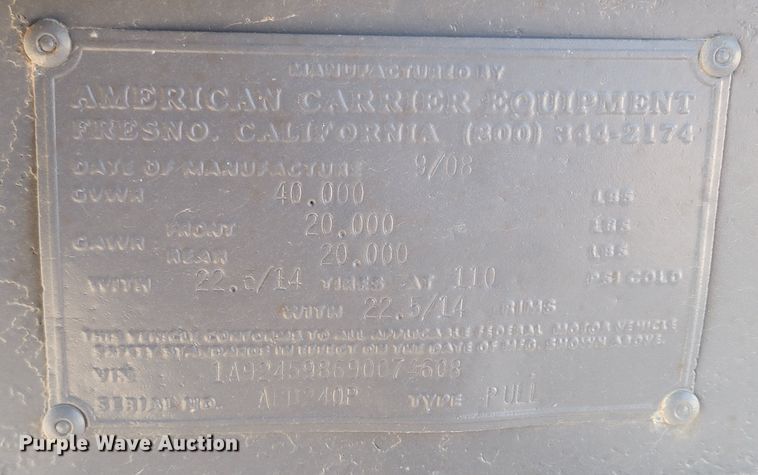 image for item ML9325 2009 American Carrier Equipment  bottom dump trailer