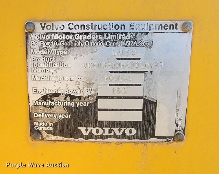 image for item ML9331 2007 Volvo G930  motor grader
