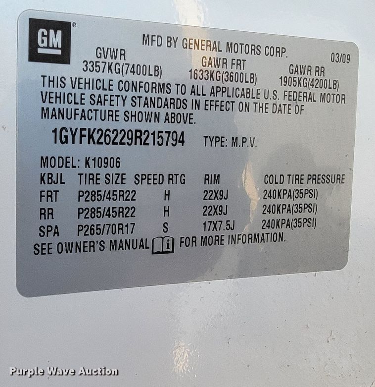 image for item ML9334 2009 Cadillac Escalade ESV  SUV