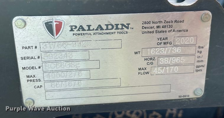 image for item MM9509 2020 Paladin BC66GSE  skid steer rotary mower