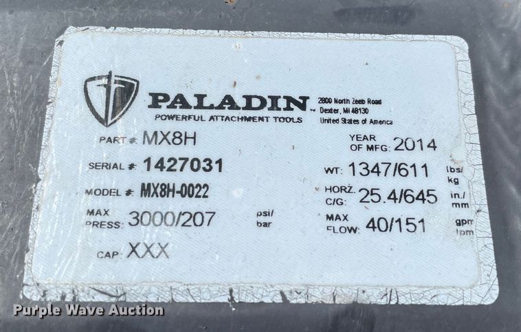 image for item MM9510 2014 Paladin MX8H  skid steer power rake