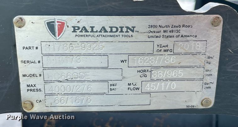 image for item MM9521 2018 Paladin BC66GSE  skid steer rotary mower