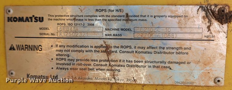 image for item MN9997 2012 Komatsu PC210LC-10  excavator