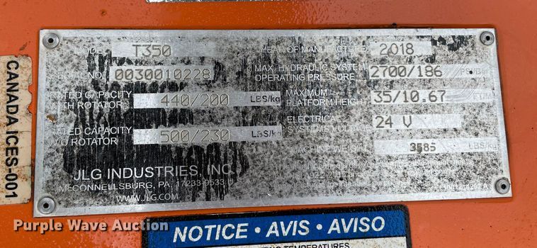 image for item MR9034 2018 JLG T350  boom lift