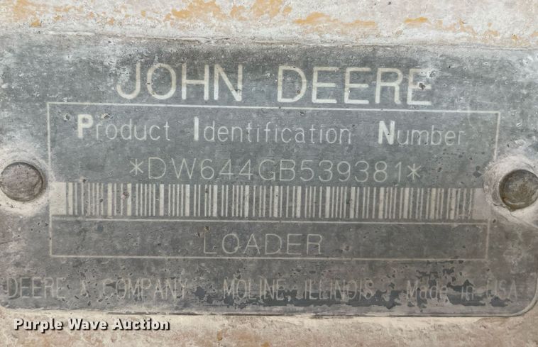 image for item MS9756 1993 John Deere 644G  wheel loader