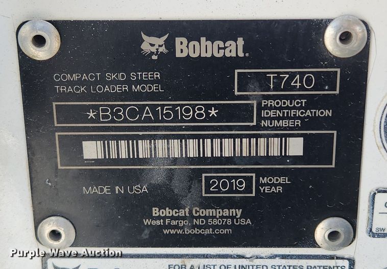 image for item MW9664 2019 Bobcat T740  tracked skid steer loader