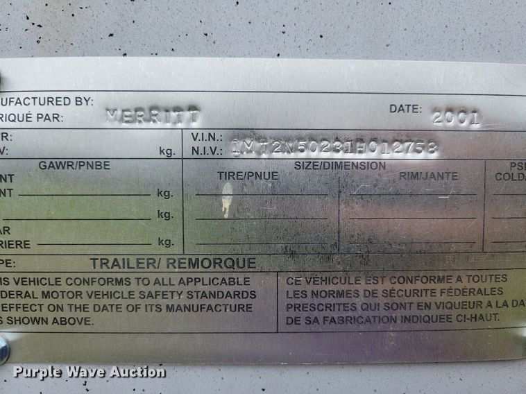 image for item DK5234 2001 Merritt  livestock trailer