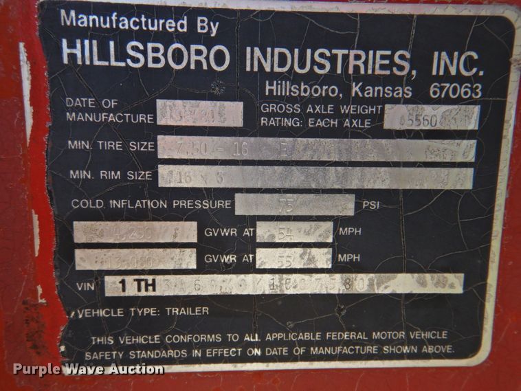 image for item DP4844 1989 Hillsboro  equipment trailer