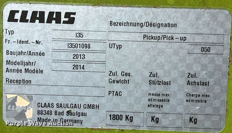 image for item DR5712 2014 Claas 380  pickup head